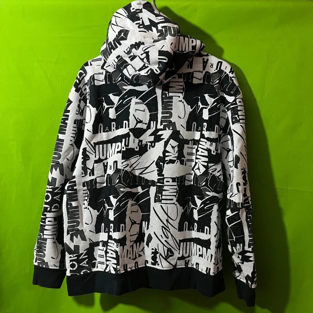 Jordan Jumpman Essentials All Over Print Hoodie Black White‎ Graphic Mens Large
